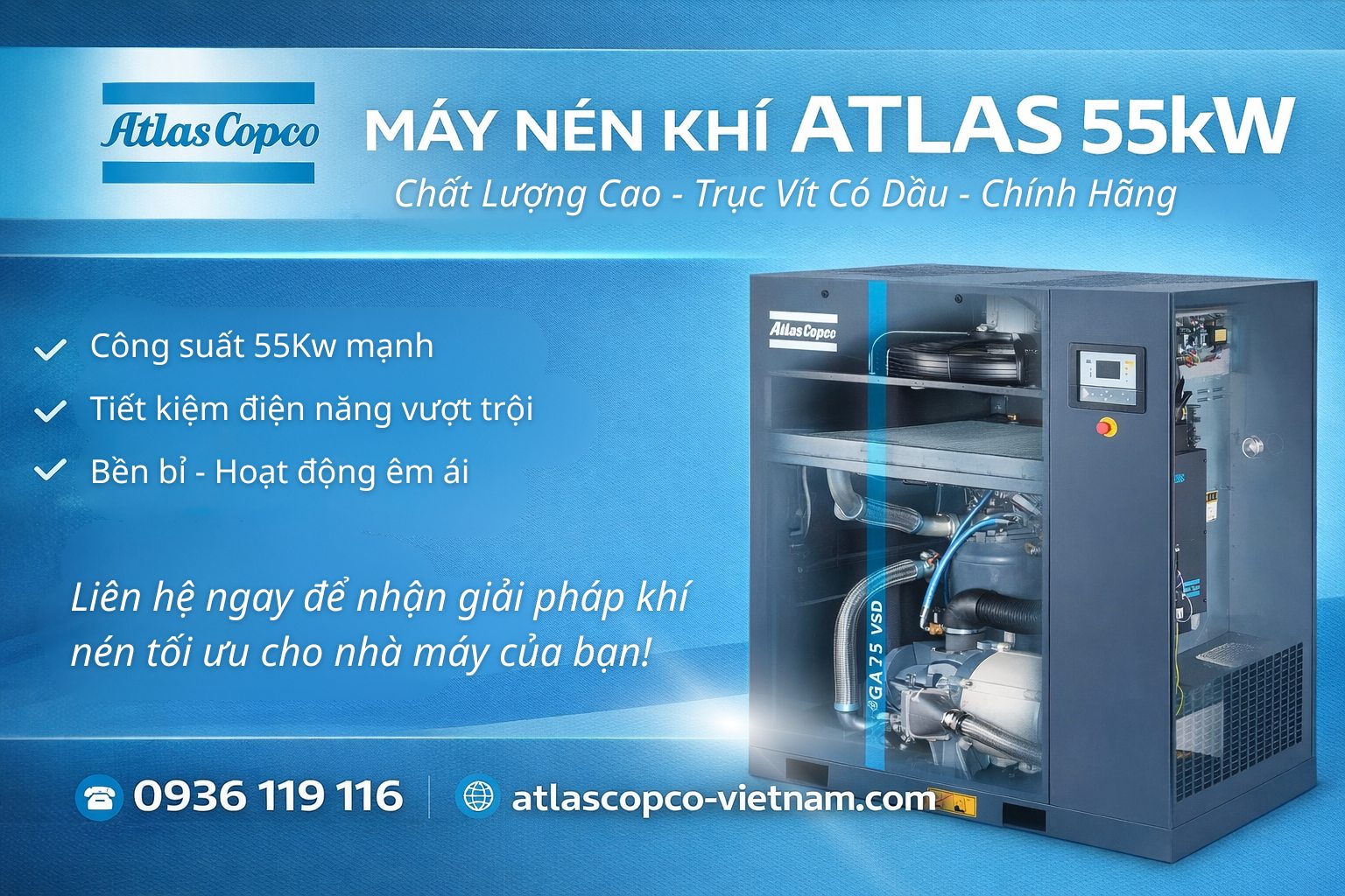Máy nén khí atlas 55kw 